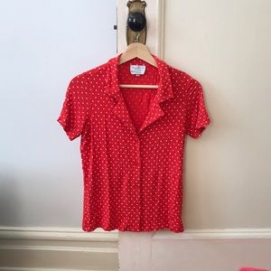 Agnès b polka dot orange blouse